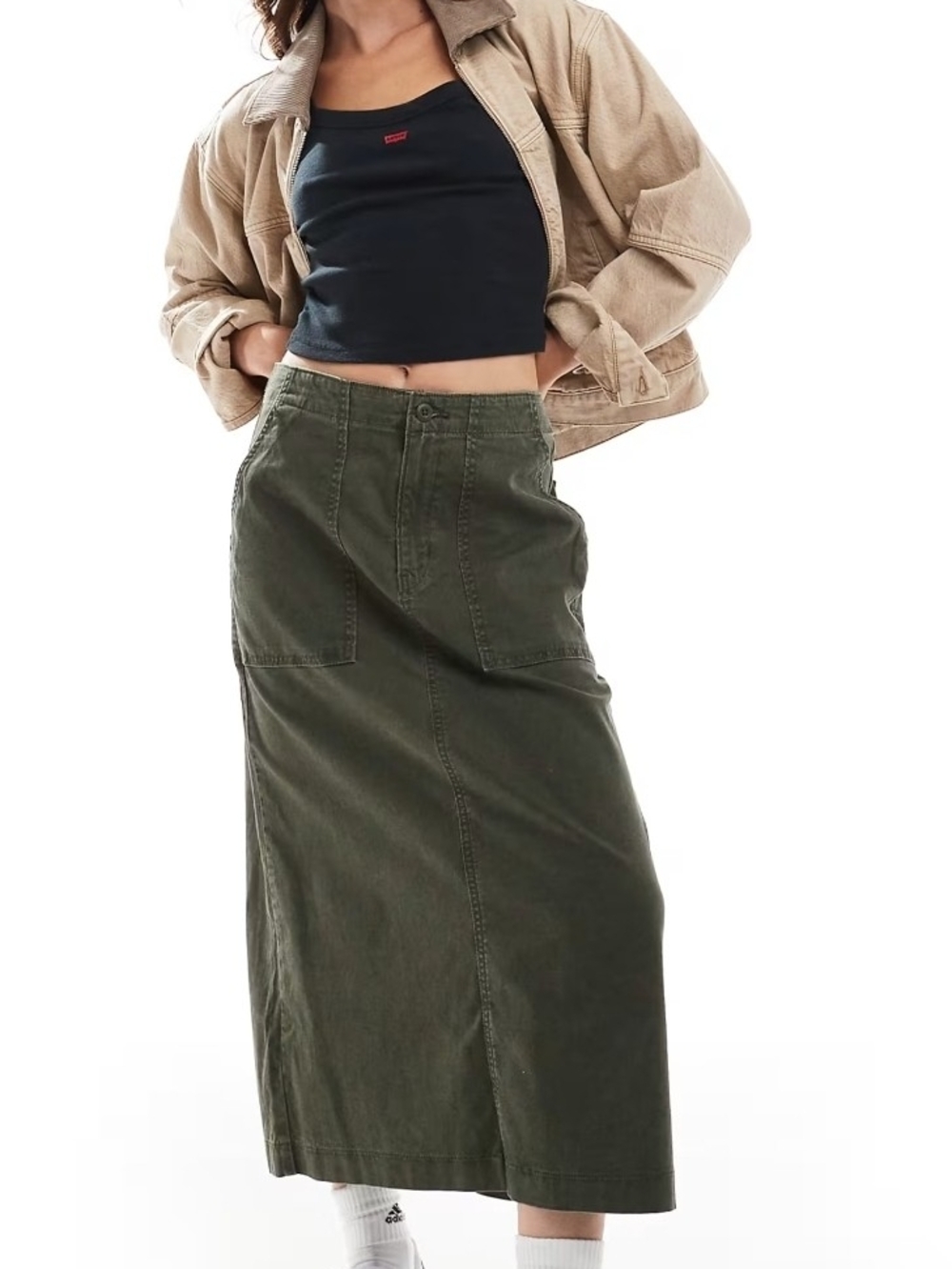 Levi's Surplus Canvas Olive Green Utility Pocket Maxi Skirt